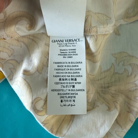 Versace Leafy Baroque Cotton Jersey T-Shirt Yellow Large 1019460 NWT $625 - Picture 7 of 9